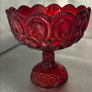 Vintage L.E. Smith moon & stars ruby red amberina glass candy dish